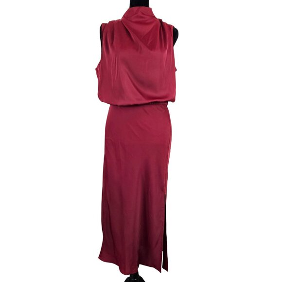 Pretty Garden Womens Med Elegant Burgundy Satin Midi Dress Tie Back Neck Formal - Picture 3 of 10
